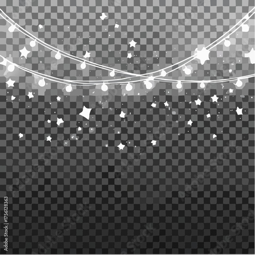 Glowing warm white fairy string lights against dark backdrop decorative ambiance party celebration event isolated on transparent background