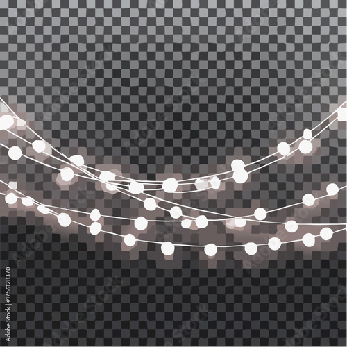 Glowing warm white fairy string lights against dark backdrop decorative ambiance party celebration event isolated on transparent background