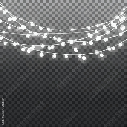 Glowing warm white fairy string lights against dark backdrop decorative ambiance party celebration event isolated on transparent background