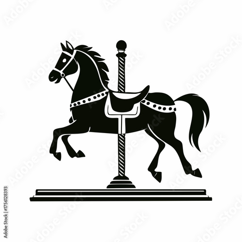 Green carousel horse silhouette simple graphic icon design element for amusement and playful concepts vector
