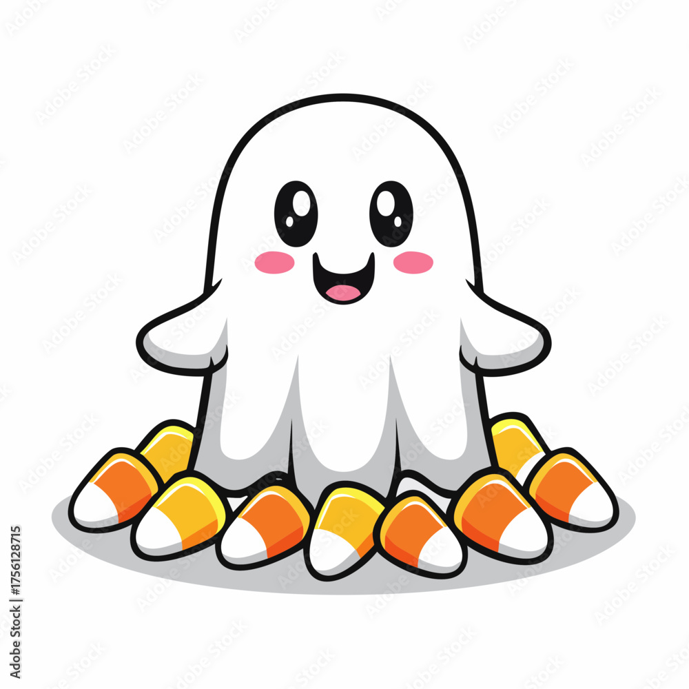 Obraz premium Cute halloween trick or treat ghost candy corn cartoon design vector