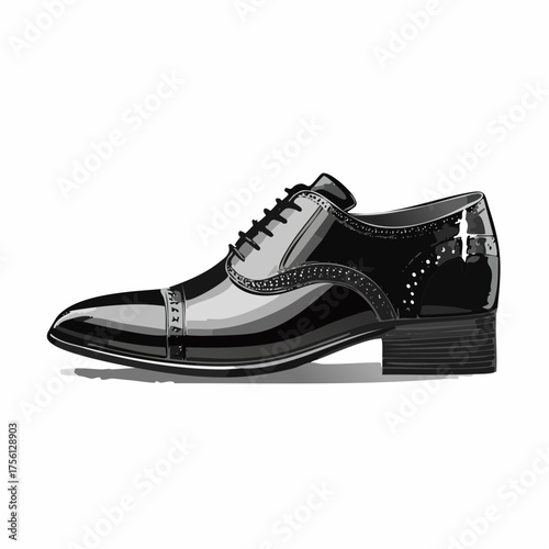 Classic black leather oxford shoe cleaned polished sparkle shiny formal footwear vector