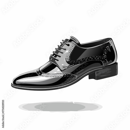 Classic black leather oxford shoe cleaned polished sparkle shiny formal footwear vector