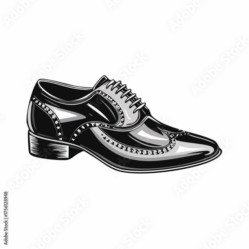 Classic black leather oxford shoe cleaned polished sparkle shiny formal footwear vector