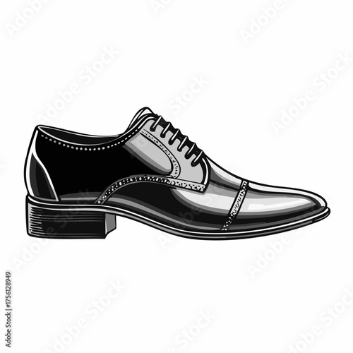 Classic black leather oxford shoe cleaned polished sparkle shiny formal footwear vector