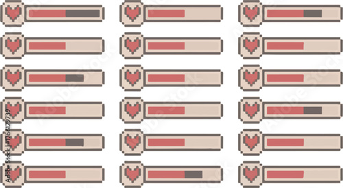 Pixel Art Heart Health Bar Game Interface Elements