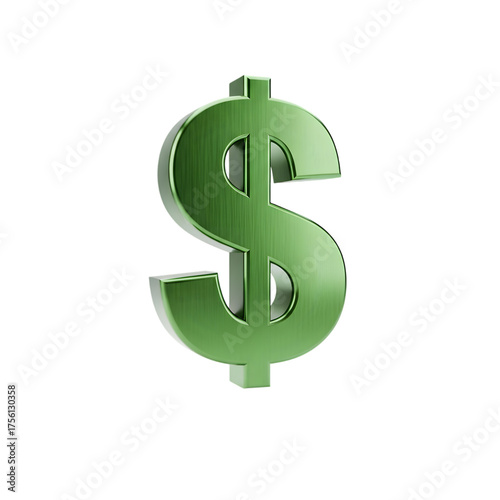 Shiny green dollar sign isolated on transparent background