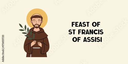Feast of St Francis of Assisi Illustration – Religious Saint Art and Christian Celebration Design