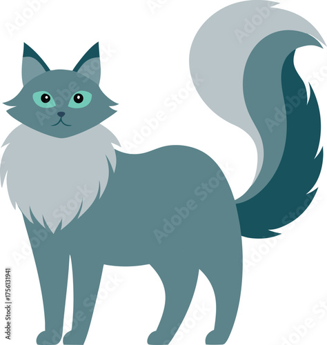 turkish angora cat colorful art icon on transparent backgrond.