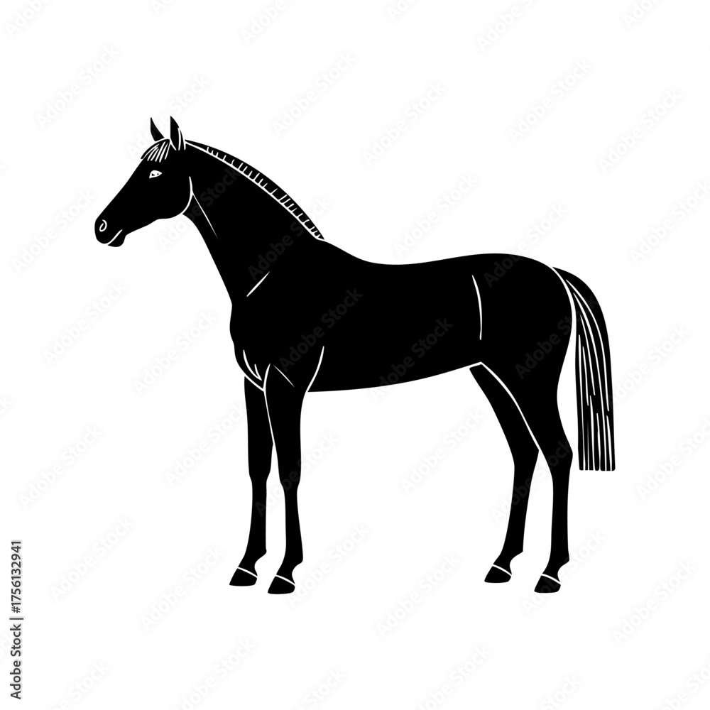 Obraz premium Vector illustration of a horse with a woodblock print/seal stamp aesthetic