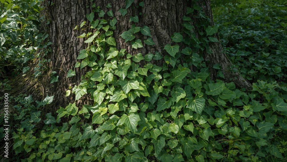 Fototapeta premium Ivy vines climbing up the bark of a tree
