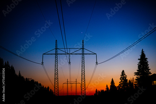 Wallpaper Mural Low angle view of electric pylons against idyllic sky at dusk Torontodigital.ca