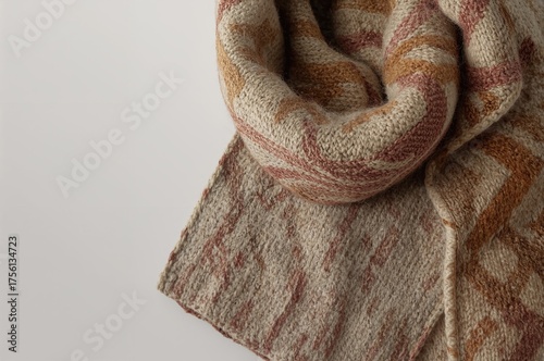 Handcrafted woolen scarf with knitted texture
