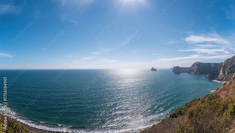 Fototapeta premium A tranquil ocean reflecting a clear sky, travel, nature, landscape, sea, ocean, beautiful