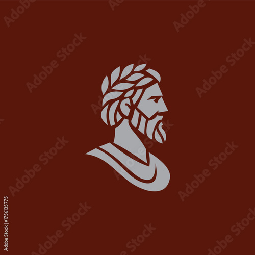 Ancient Roman patrician or Greek philosopher bust profile icon for a logo design, symbolizing wisdom and victory