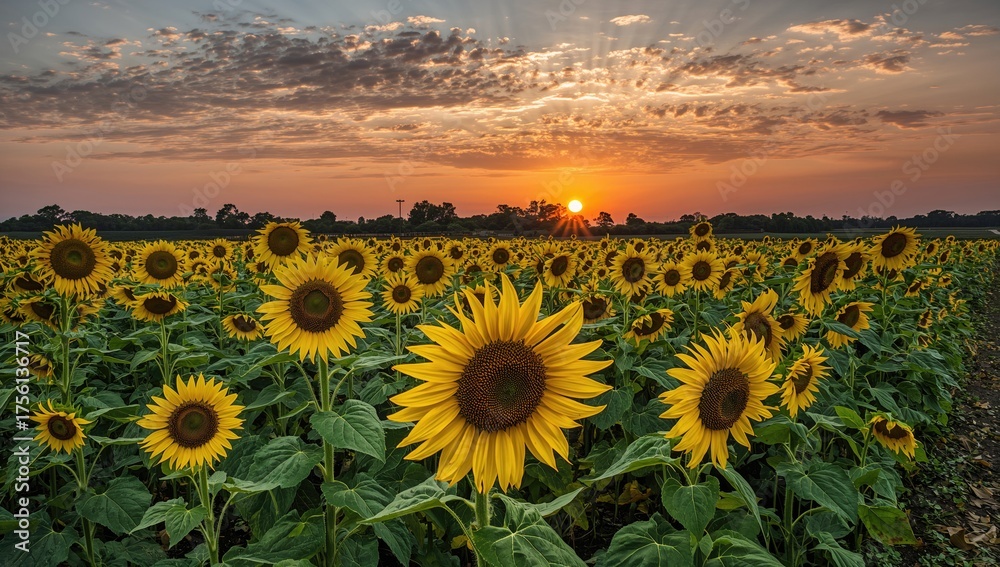 Fototapeta premium Sunflower field glowing in the evening light