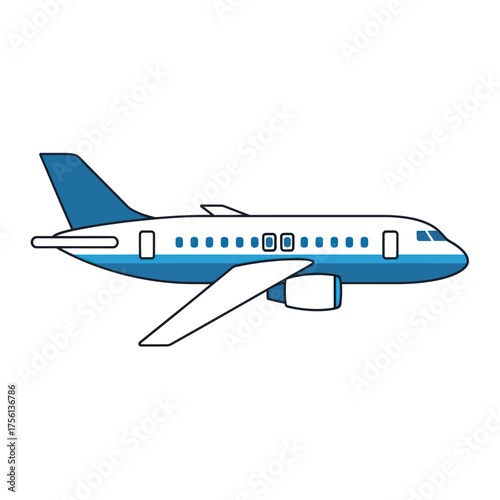 Commercial passenger airplane flying side view illustration.