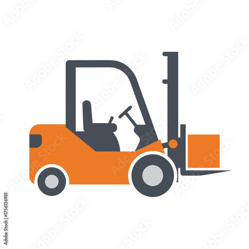 Forklift truck with cargo box flat vector icon.