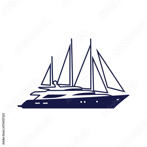Luxury Sailing Yacht Silhouette Vector Icon.