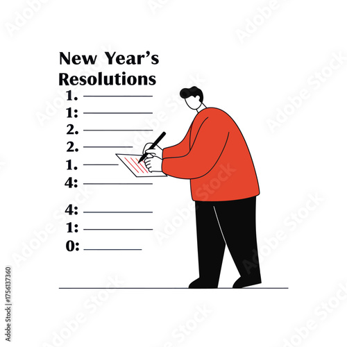Man standing and writing his New Years resolutions on a list.