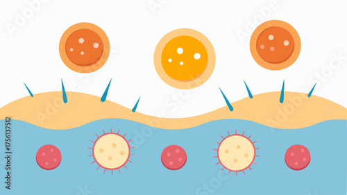 Barrier Protection An illustration of skin cells being fortified by exosomes and Vitamin C visually representing enhanced protective benefits for the skin.