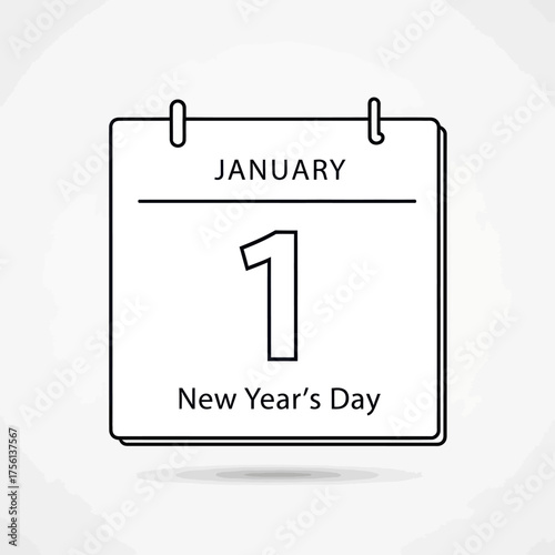 Outline Icon of Calendar Showing January 1st New Years Day.