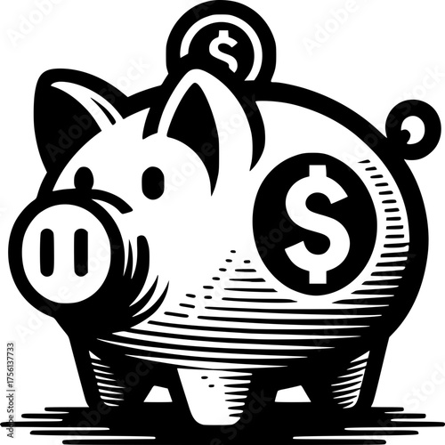 Money Saver: A graphic illustration shows a piggy bank with a dollar sign on it and coin on the top of the piggy bank. The image evokes the concept of financial savings, economic planning, and wealth.