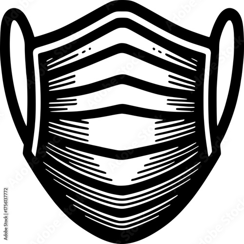 Protective Face Mask: A stark, graphic illustration of a surgical mask, rendered with bold lines and minimalist detail, a symbol of health safety and caution.