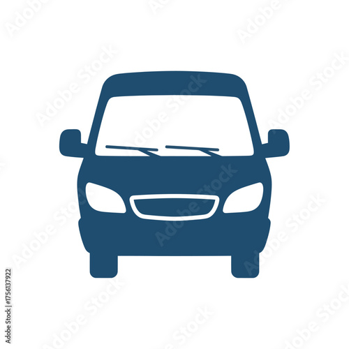Simple Blue Car Icon Front View Illustration.