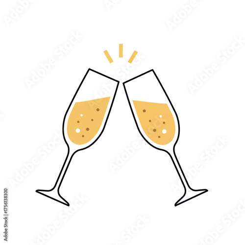 Two Champagne Glasses Toasting in Celebration Illustration.