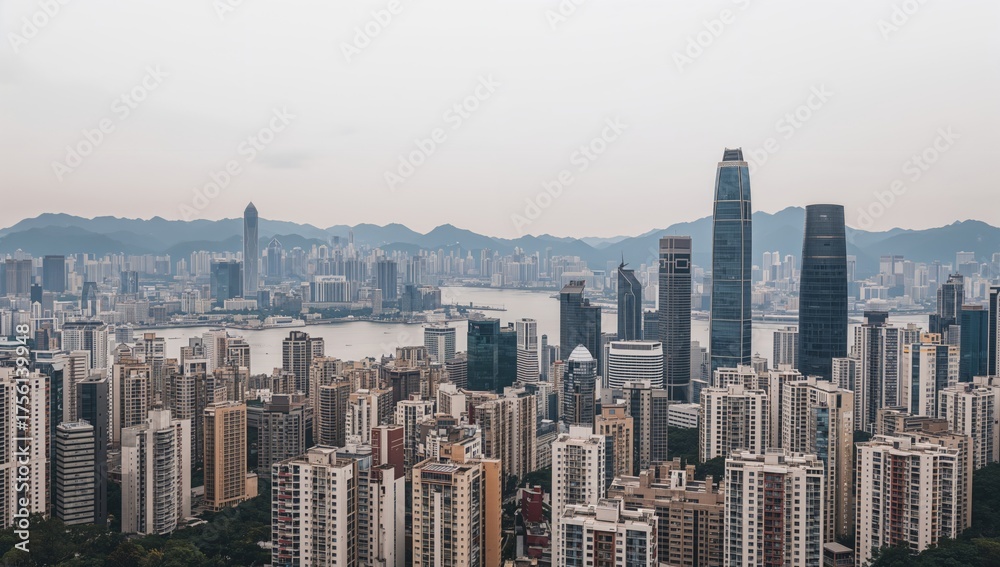 Naklejka premium Facade of tall skyscrapers in urban center with abstract architectural design