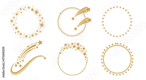 Elegant Golden Star Frames & Ornaments: Celebratory Design Elements for Festive Events, Awards, Greetings. Modern Holiday Decorations, Corporate Recognition, Premium Invitation, Festive Celebrations,