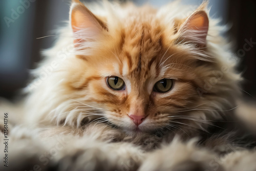 A cute cat playing with fur with a closeup photo