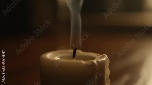 Close up of a burning candle flame in a dimly lit setting