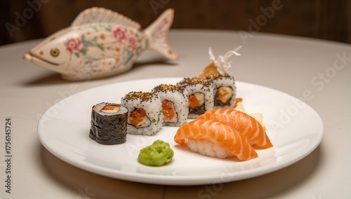 Assorted sushi rolls served...