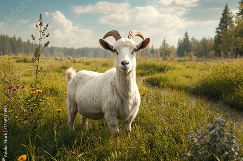 Summer scene with a goat gr...