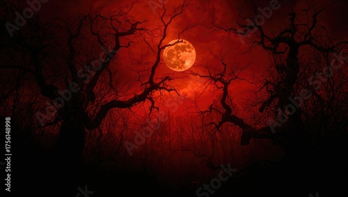 Eerie forest scene illumina...