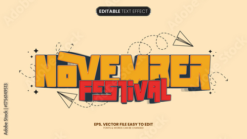 Editable text effect november festival 3d cartoon template style premium vector