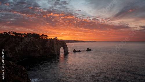 Rocky coastal cliffs at sun...