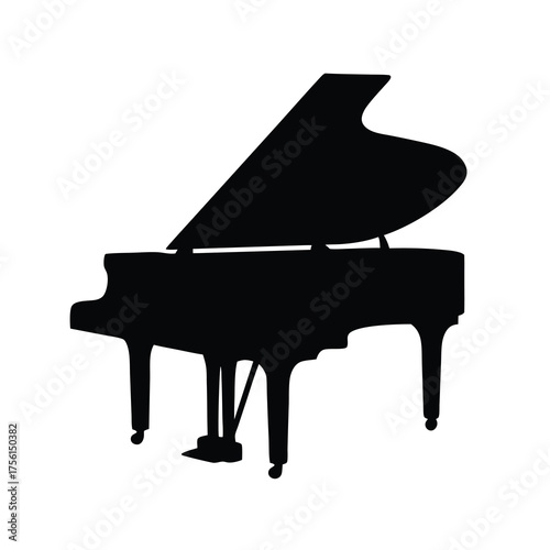 Black silhouette illustration of a grand piano isolated on a white background