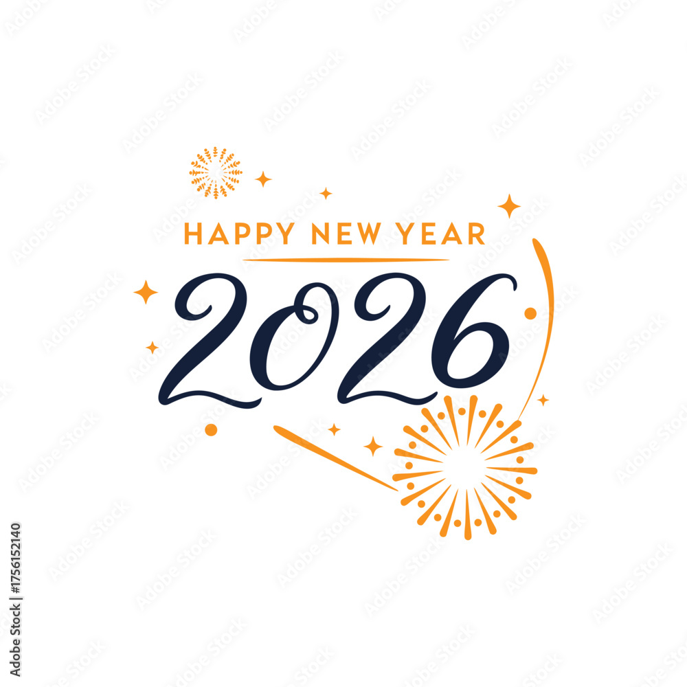 Fototapeta premium Elegant 2026 Happy New Year Design with Fireworks and Modern Typography