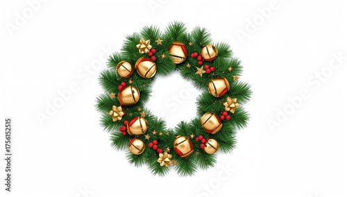 Festive golden bell wreath ...