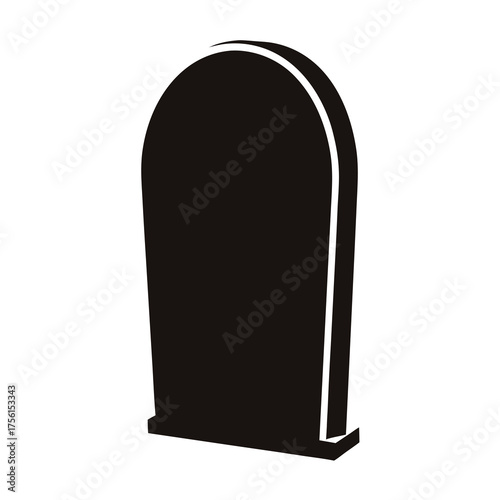 Isolated solid black tombstone for remembrance and honoring dead on white