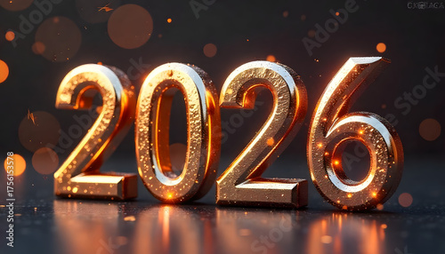 2026 Golden Year: A striking golden numeral '2026' sparkles with festive illumination, signifying the promise of a new year, and an era of innovation, growth, and vibrant possibilities.