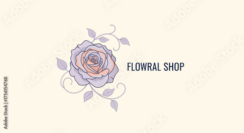 A floral shop logo featuring a rose and vines in soft pastel colors, with "FLOWRAL SHOP" text