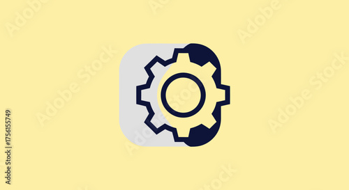A gear icon, partially enclosed within a rounded rectangle, overlaying a pastel yellow background