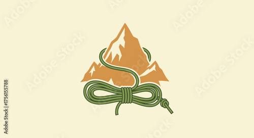 A mountain and rope icon set against a beige backdrop, suggesting outdoor adventures