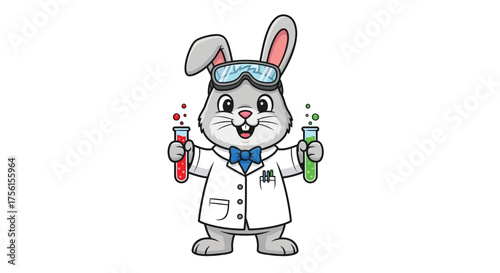 Cute Rabbit Scientist Mascot Holding Test Tubes