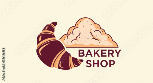Bakery shop logo, featuring a croissant and a cloud of bread, with "BAKERY SHOP" text