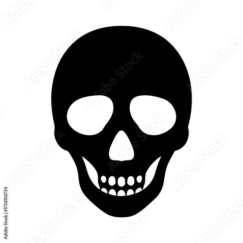 Black silhouette of a human skull on a white isolated background